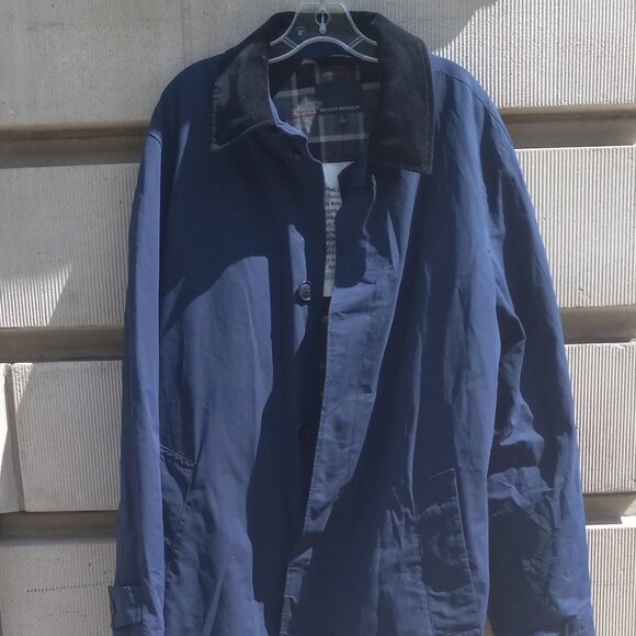 Banana Republic MAC Trench Coat Waxed Size L Navy Blue-Black Lined